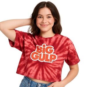 Only at 7Eleven T-Shirt Small Red Tie Dye Crop Graphic Retro Streetwear Bold Y2K